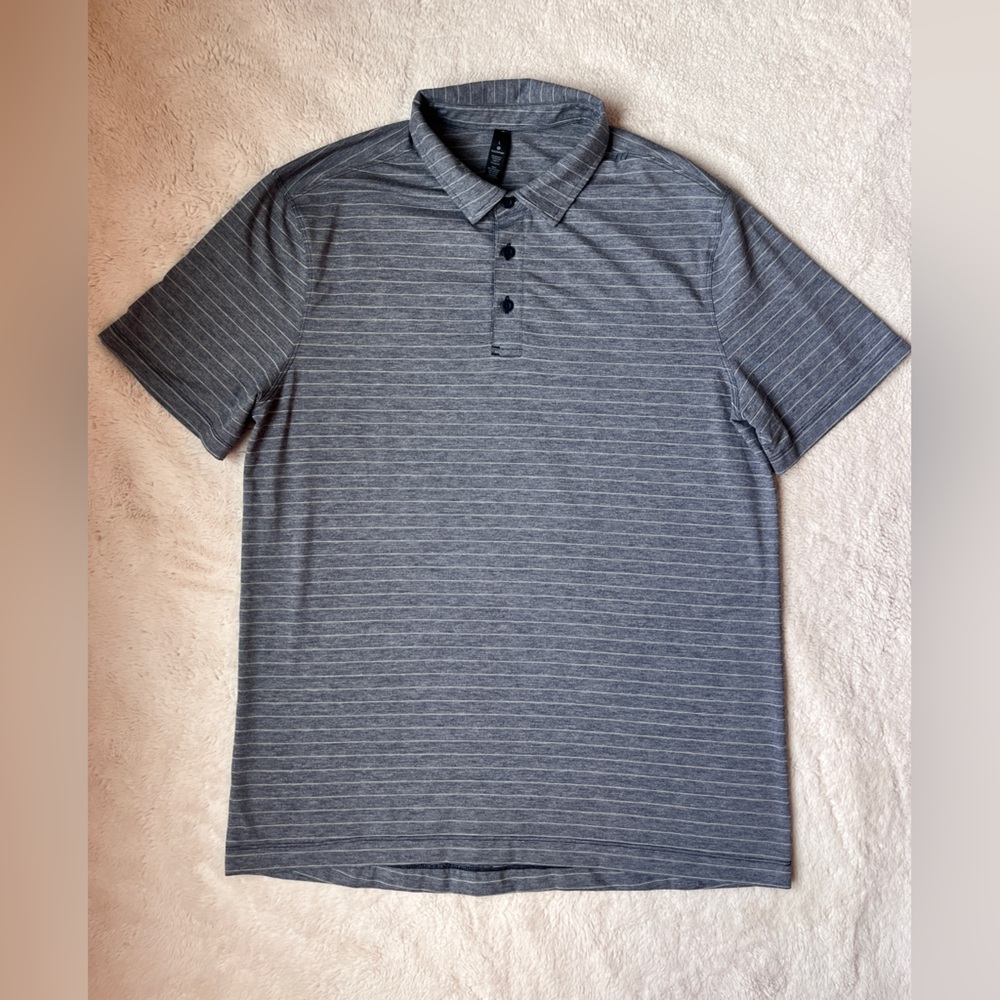 Lululemon Gray Striped Polo Shirt Men Size Large - Picture 3 of 8